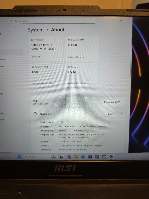 MSI Cyborg 15 A13VF / i7-13620H RTX 4060 8GB 16GB DDR5 144hz - slika 7